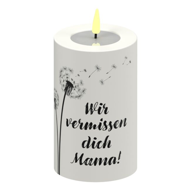 Goodtimes LED Stumpenkerze Pusteblumen Wir vermissen dich Mama