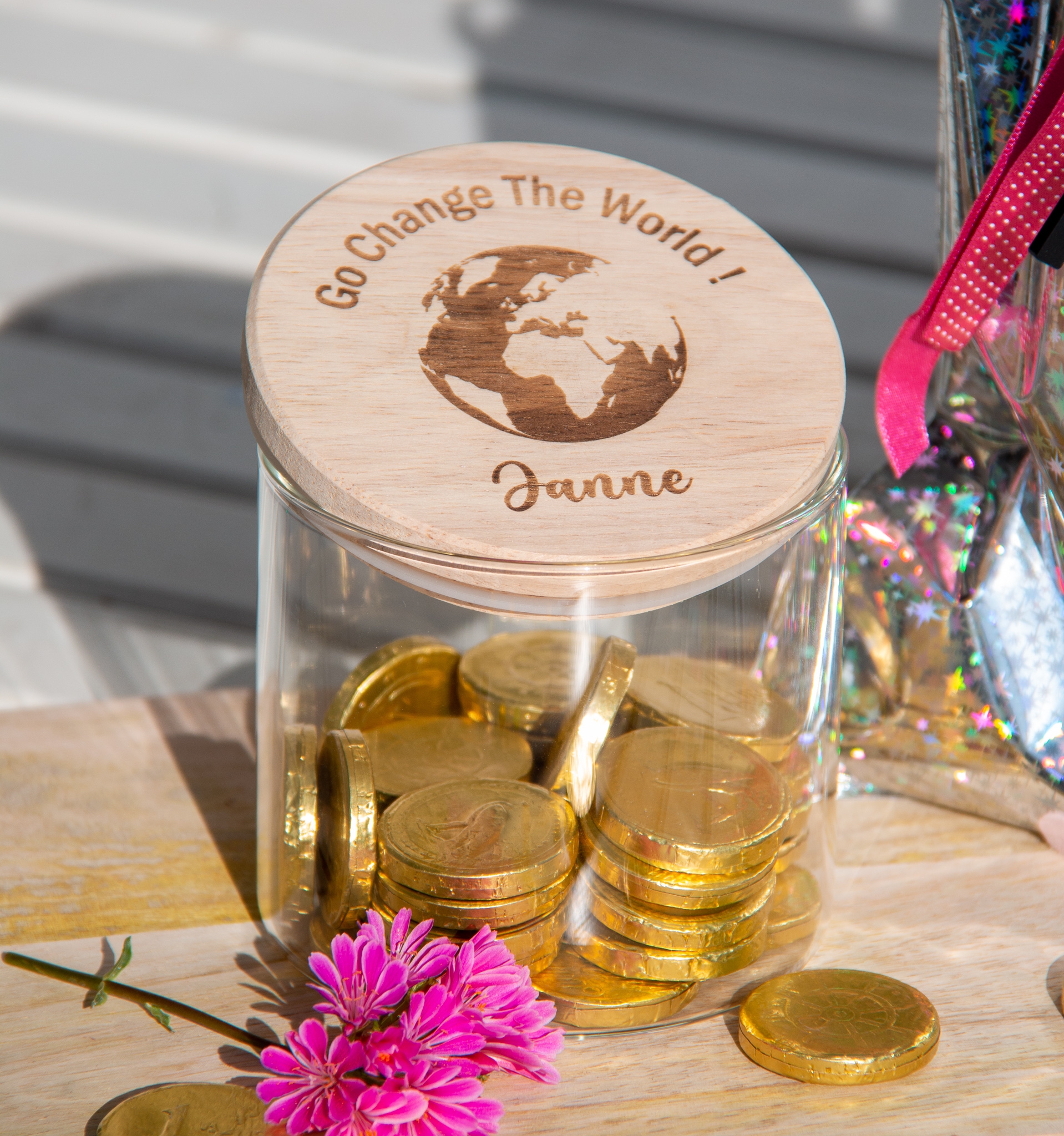 Goodtimes Geschenkglas Go Change The World! + Name Goodtimes Geschenkglas Go Change The World! + Name